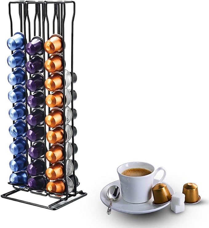 Coffee Pod Capsule Holder for 60 Pieces Nespresso Coffee Capsules, Kitchen Coffee Capsule Holder Display Stand, Chrome Coffee Pods Accessories Holder Capsule Storage Rack Organiser - Image 1