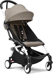 Stokke YOYO3 6+ Stroller - White Frame + Colour Pack 6+ Taupe + Hood - Easy Folding, Lightweight & Compact - Cabin Luggage Compatible - Image 1