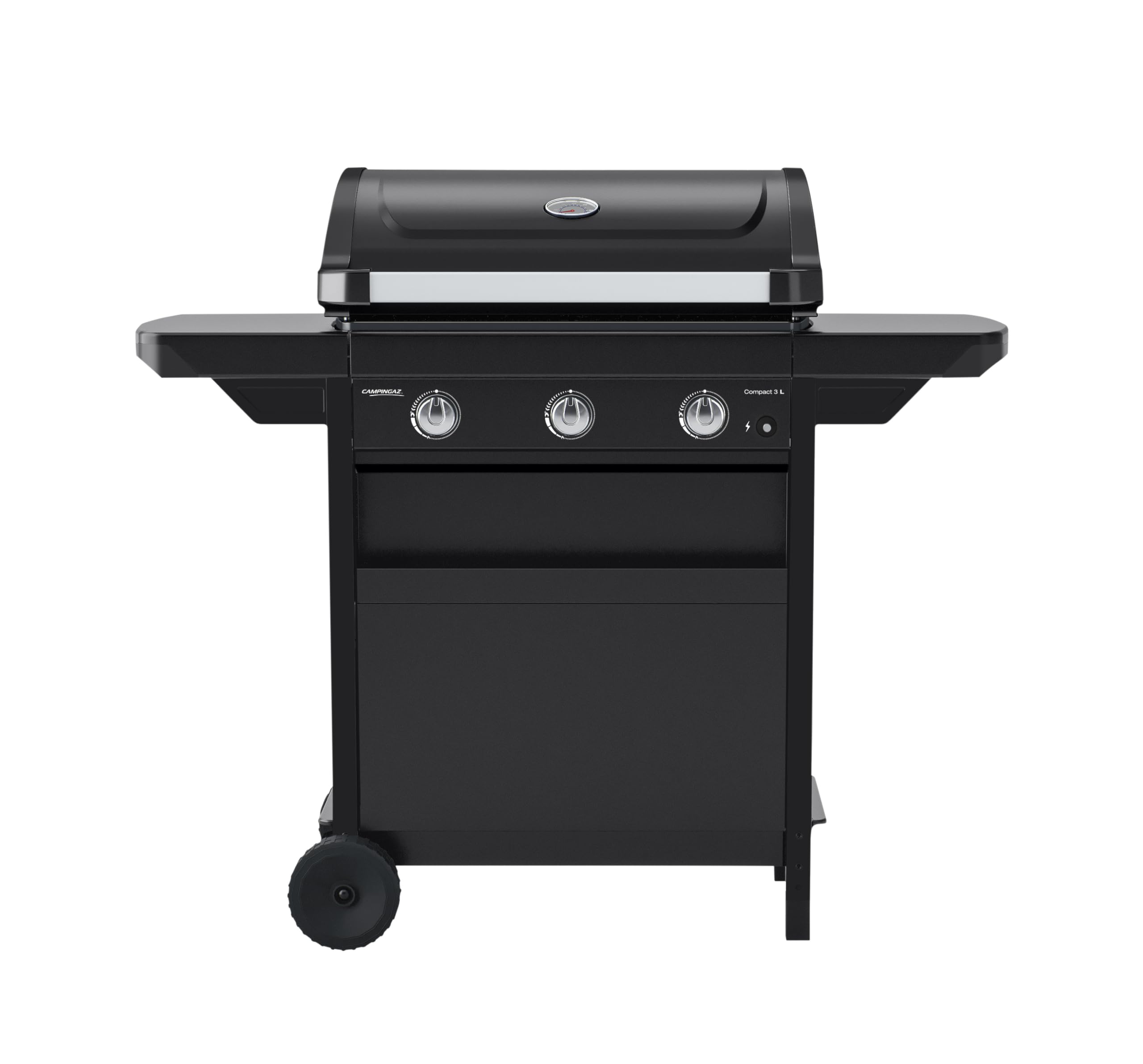 Campingaz Compact 3 Litre Gas Barbecue - Compact Gas Barbecue Trolley with 3 Burner Aluminised Steel Lid with Thermometer, Grease Tray and 2 Folding Side Shelves - Image 1