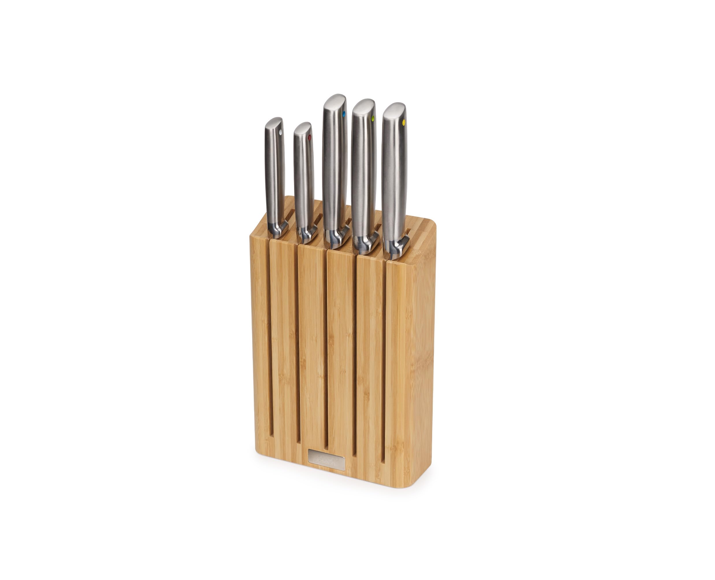 Joseph Joseph Elevate 5 Piece Professional Kitchen Knife Set, Japanese Stainless Steel with Wooden Storage Block, Chef's Knife, Bread, Santoku - Image 1