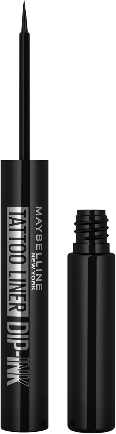 Maybelline New York - Eyeliner Liquide Waterproof - Couleur Intense Tenue Longue Durée 24H - Sans Transfert - Applicateur Feutre Précis - Tattoo Liner Dip Ink - Teinte : Black Tray (noir) - Image 1