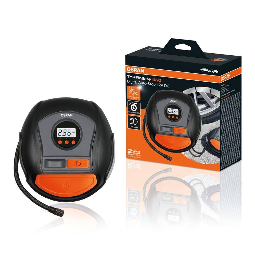OSRAM TYREInflate 450 Digital Tyre Inflator with LED Light, Portable 12V Car Tyre Air Compressor Car Tire Power Supply, 3.5 Min Tire Inflation - Image 1