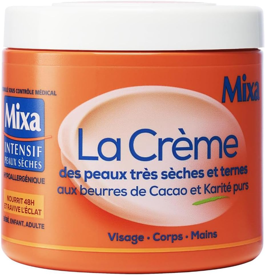 Mixa Intensif Peaux Sèches - La Crème des Peaux Très Sèches et Ternes - Multi Usages Visage, Corps, Mains, Pieds - Nourrit 48h et Ravive l'Éclat - Pénétration Rapide - Hypoallergénique - Pot 400 ml - Image 1