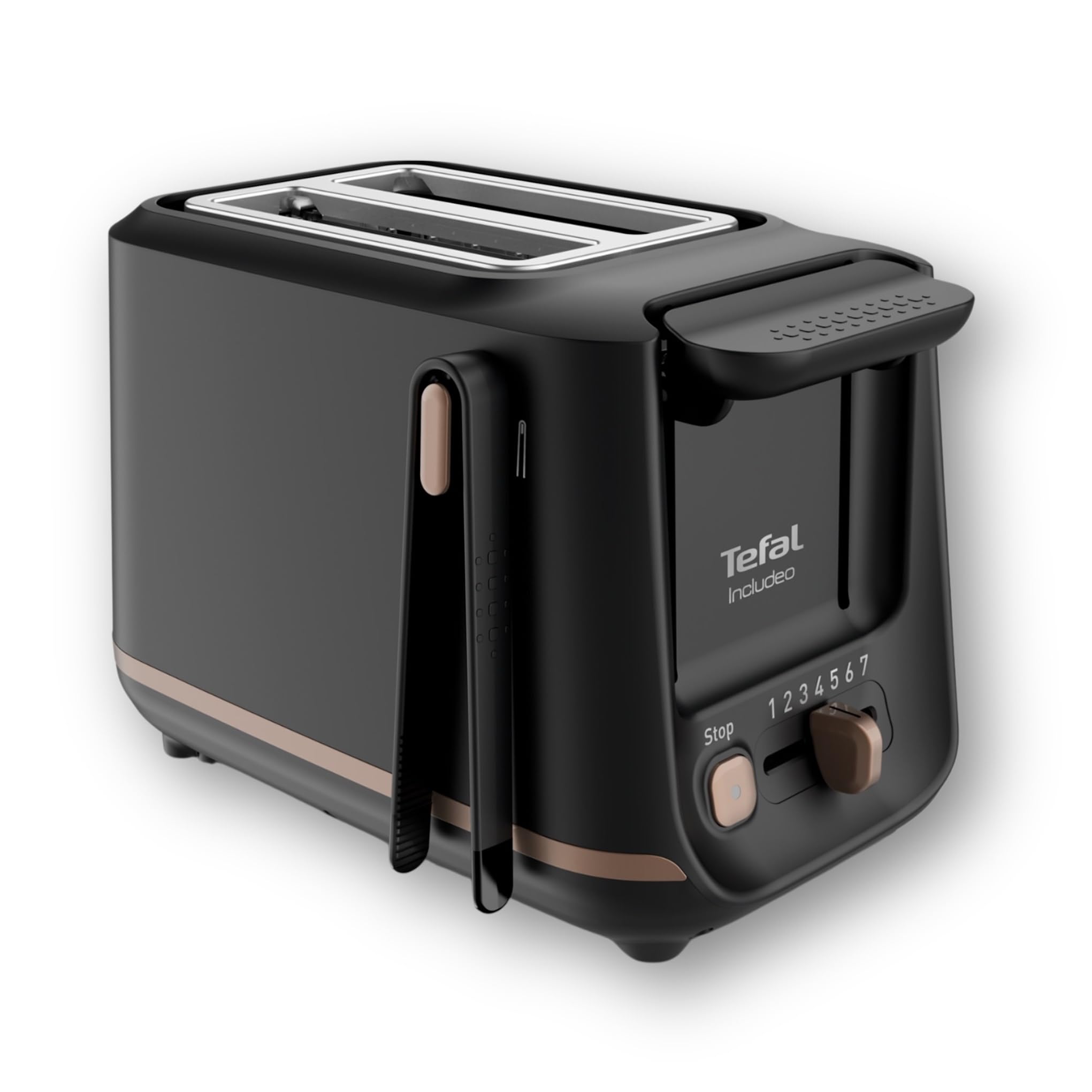 Tefal 2 Slot Toaster, Magnetic Clamps, 7 Levels of Gilding, Removable Crumb Tray, Large Controls, Lift Function, Includeo, Black, TT533811 - Image 1