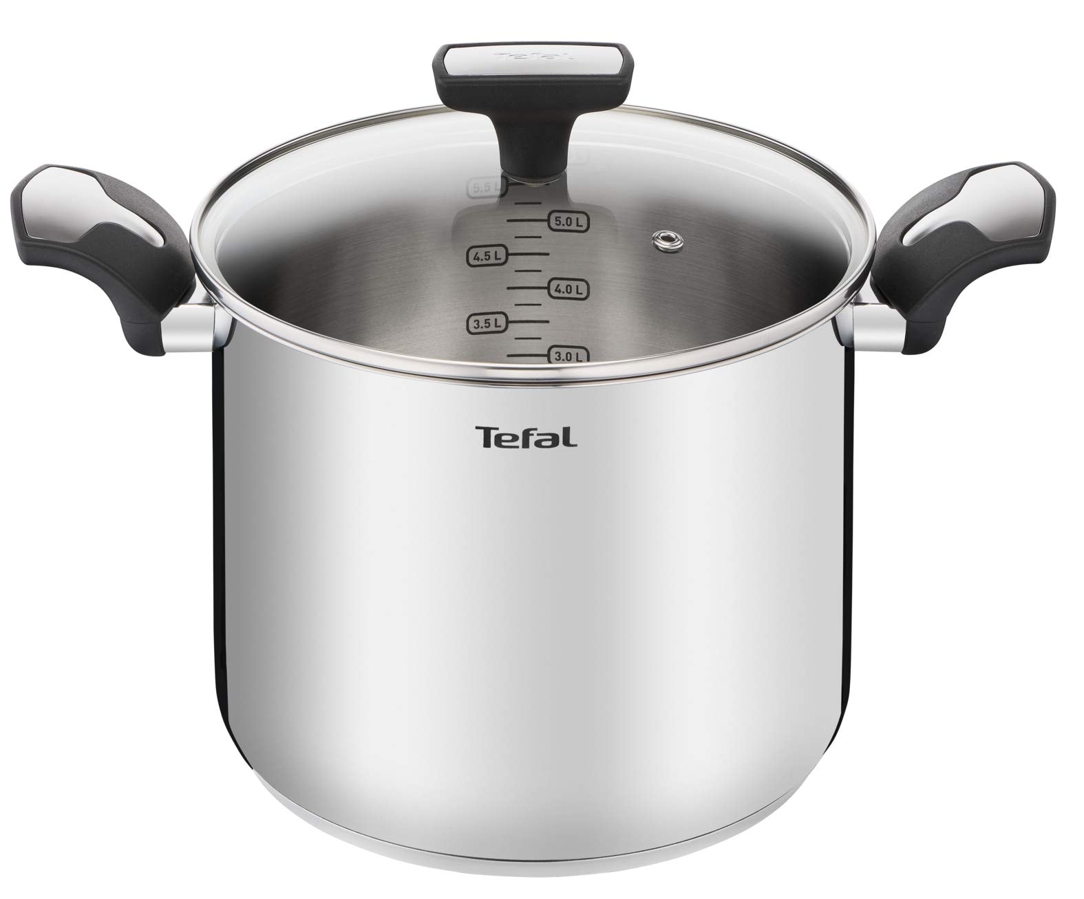 Tefal Emotion E3016104 High Stock Pot 22 cm, 6 L, Stainless Steel, 10 Year Warranty, Thick Base for Even Heat Distribution, Elegant Design, Sturdy Handles, Glass Lid, Induction - Image 1