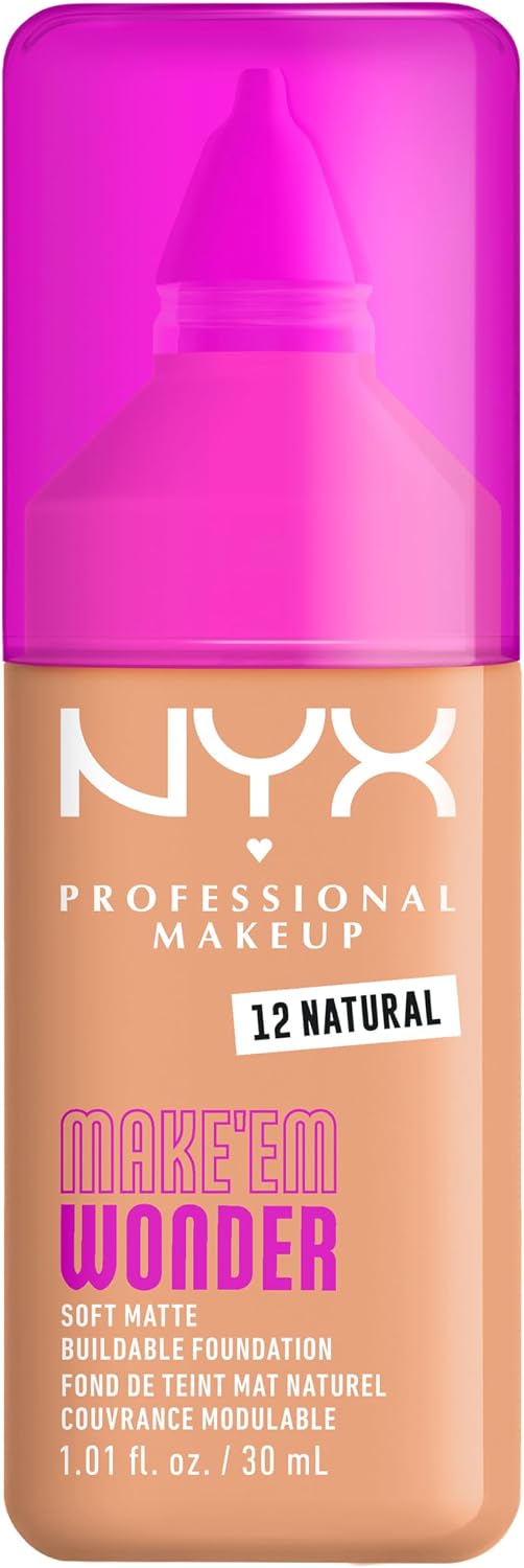 NYX Professional Makeup - Make 'Em Wonder - Fond de Teint - Tenue 24h - Pas d'effet plâtre - Acide Hyaluronique et extrait de Guarana - Formule Vegan - Teinte : Natural 12-30ml - Image 1