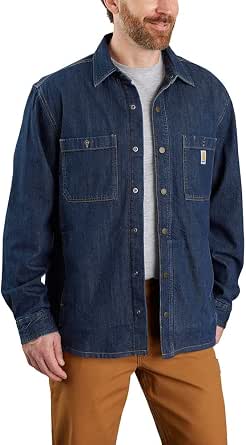 Carhartt Relaxed Fit Denim Fleece Lined Snap-Front Shirt Work Utility Buttoned Men's Shirt - Image 1