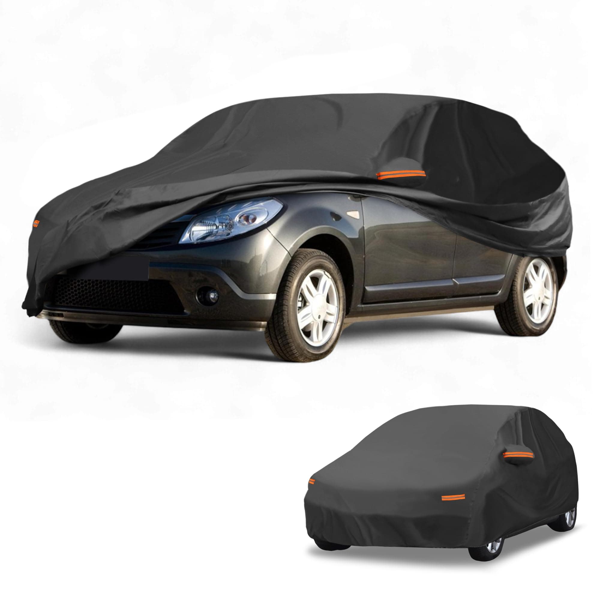 Waterproof All Season Car Cover for Outdoor Automobile Anti-UV Sun Rain Full Protection Outdoor for Dacia Sandero Hatchback 190T-Pu Black Zipper