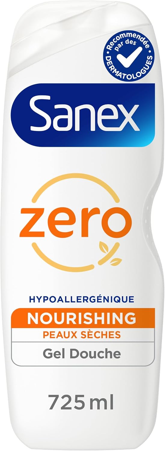 SANEX - Gel douche Nourrissant Zero% pour peaux sèches - Offre jusqu'à 8h d'Hydratation - le flacon de 725 ml - Image 1