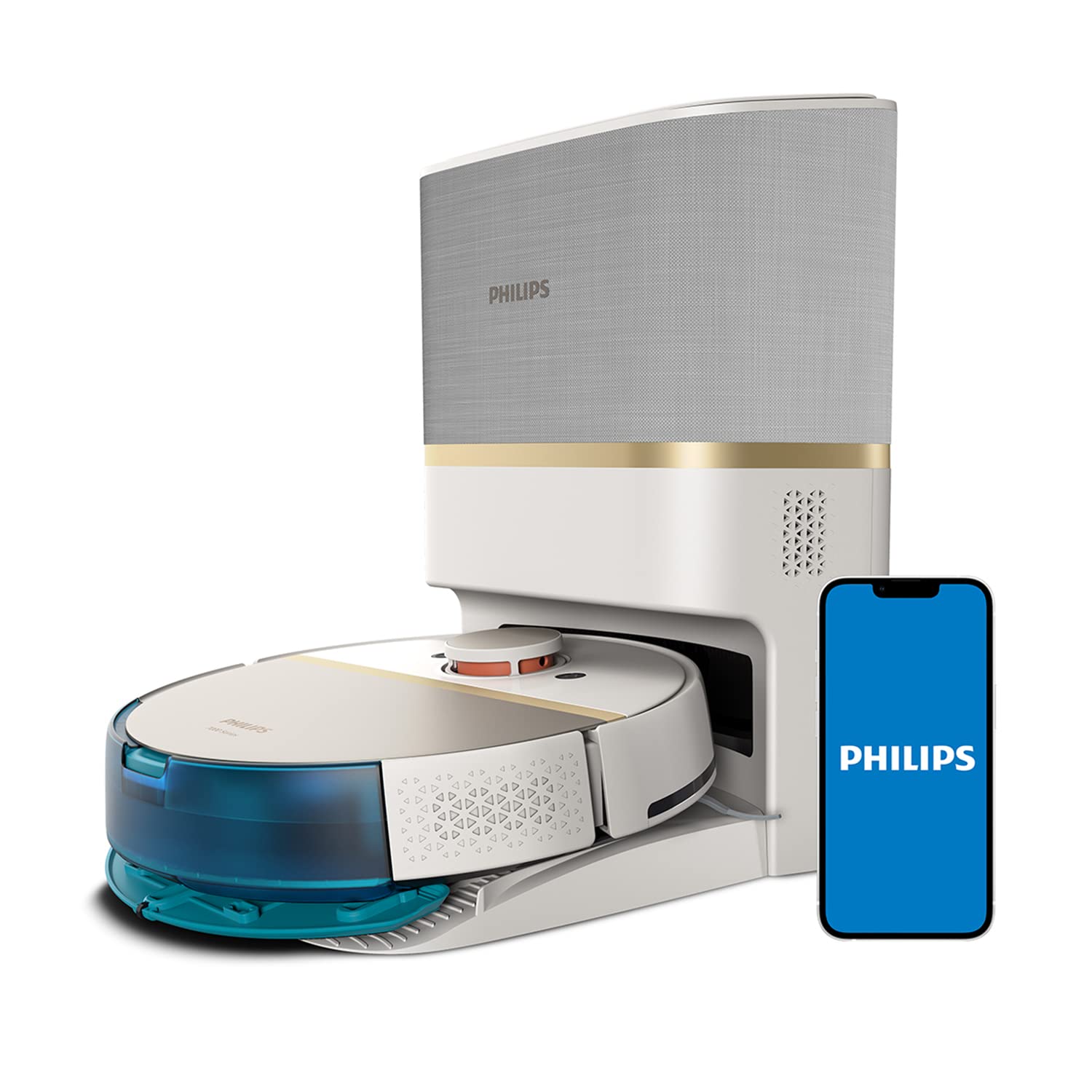 Philips Homerun Series 7000 Robot Vacuum Cleaner, High Suction Power (5000 Pa), Detecting Small Objects, with Station, for Carpet and Pet Hair, White, Connected App (XU7100/02) - Image 1