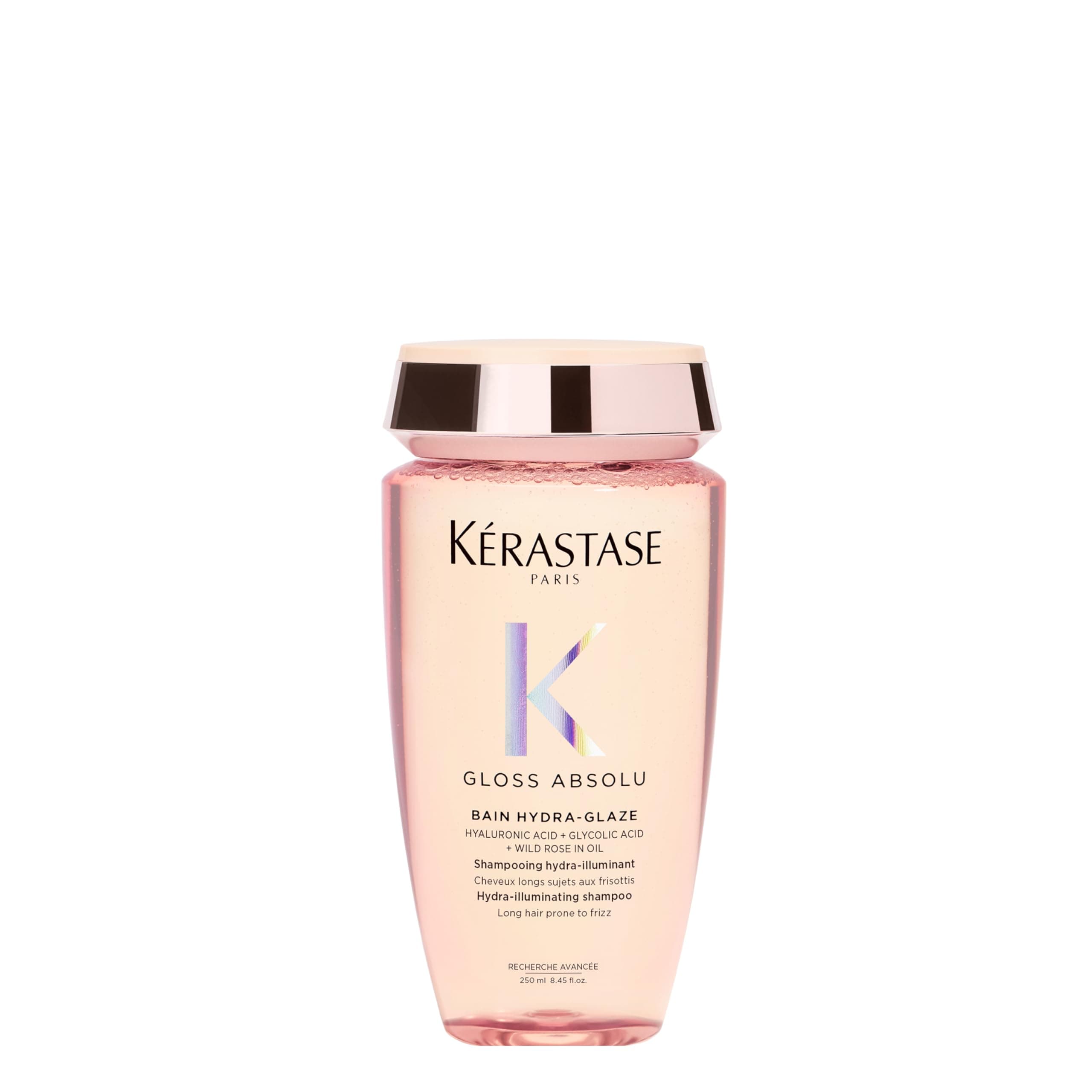 KÉRASTASE Gloss Absolu -Bain Hydra-Glaze -Shampoing Cheveux Ternes - Brillance -Shampoing Hydra-Illuminant - Acide Hyaluronique, Acide Glycolique & Rose Sauvage - Cheveux Longs & Sujets aux Frisottis