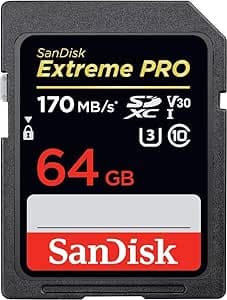 SanDisk Extreme PRO 64GB SDXC Memory Card up to 170MB/s, UHS-1, Class 10, U3, V30, Black