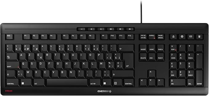 CHERRY Stream Keyboard, Wired Keyboard, Belgian Layout (AZERTY), Silent Typing, Unique Typing Feel, Flat Design, Black - Image 1