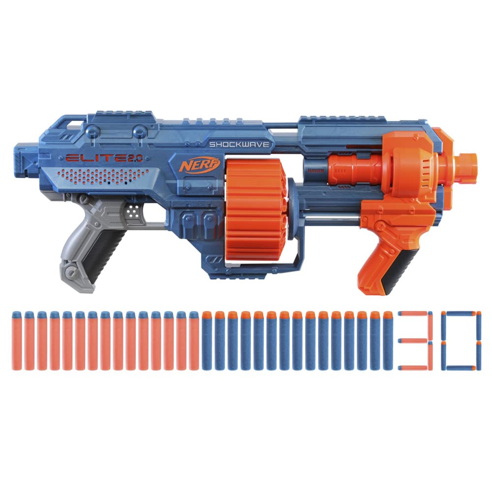 Nerf Elite 2.0, Shockwave RD-15 Blaster, 30 Nerf Darts, Rotary Barrel 15 Darts, Customizable - Image 1