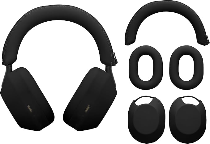 kwmobile Coque 3 en 1 Compatible avec Sony WH-1000XM5 Housse - Kit de Protection Complet 3 en 1 Anti-Rayures, Anti-Transpiration et Antichoc pour Casque Audio - Image 1