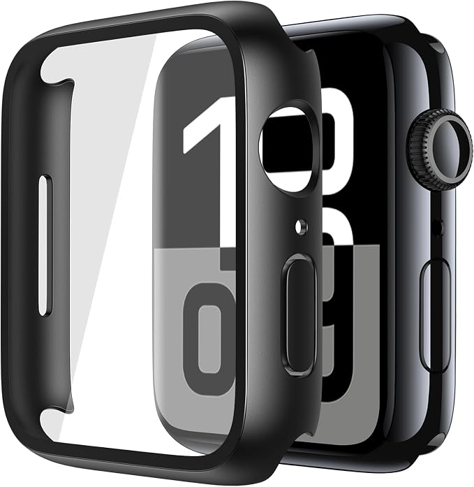 2 Pieces Hard PC Tempered Glass Screen Protector for Apple Watch Series 11 Series 10 46mm, Ultra-Thin Anti-Drop Scratch Resistant Case for iWatch, Matte Black - Image 1