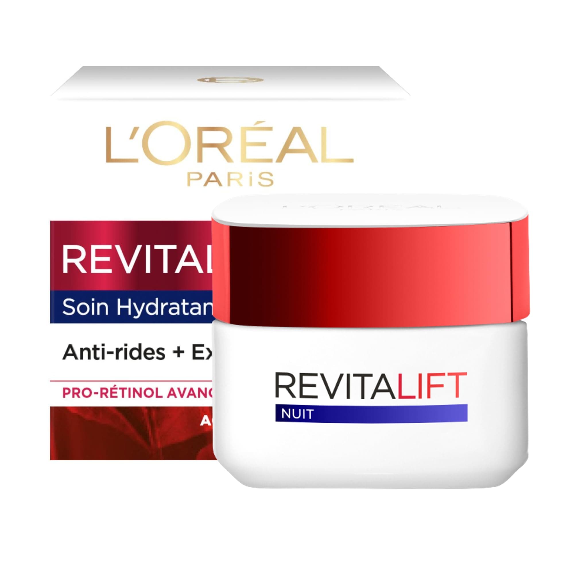 L'Oréal Paris - Anti-Aging Moisturizing Face Night Cream - Anti-Wrinkle, Extra-Firming & Toning Cream - Enriched with Pro-Retinol & Fibrelastyl - All Skin Types - Revitalift - 50 ml