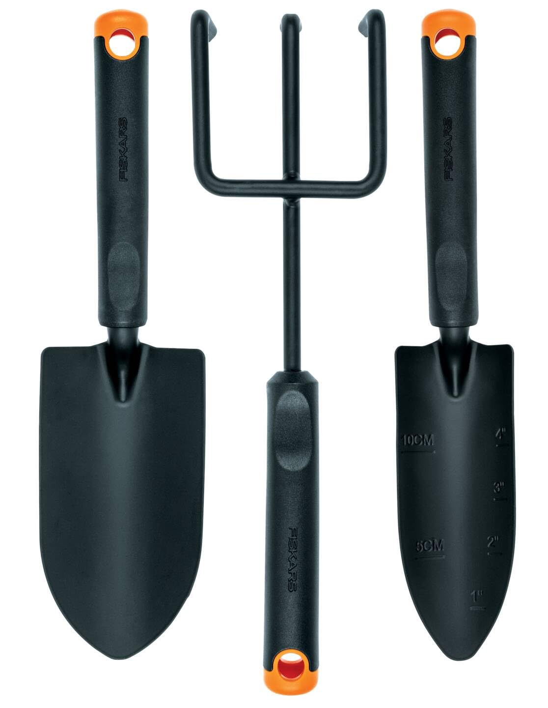 Fiskars Ergo 1027681 Garden Tool Set, 3 Piece Garden Trowel Trowel Garden Claw Stainless Steel Head/Plastic Handle, Black/Orange, Ergo - Image 1