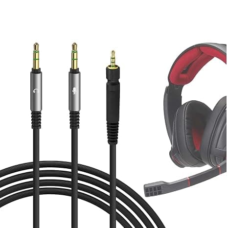 Geekria Câble audio compatible avec les casques Sennheiser Game One, Game Zero, PC 373D, GSP 500 et GSP 600, adaptateur répartiteur double jack 3,5 mm vers câble stéréo de remplacement 2,5 mm (1,7 m)