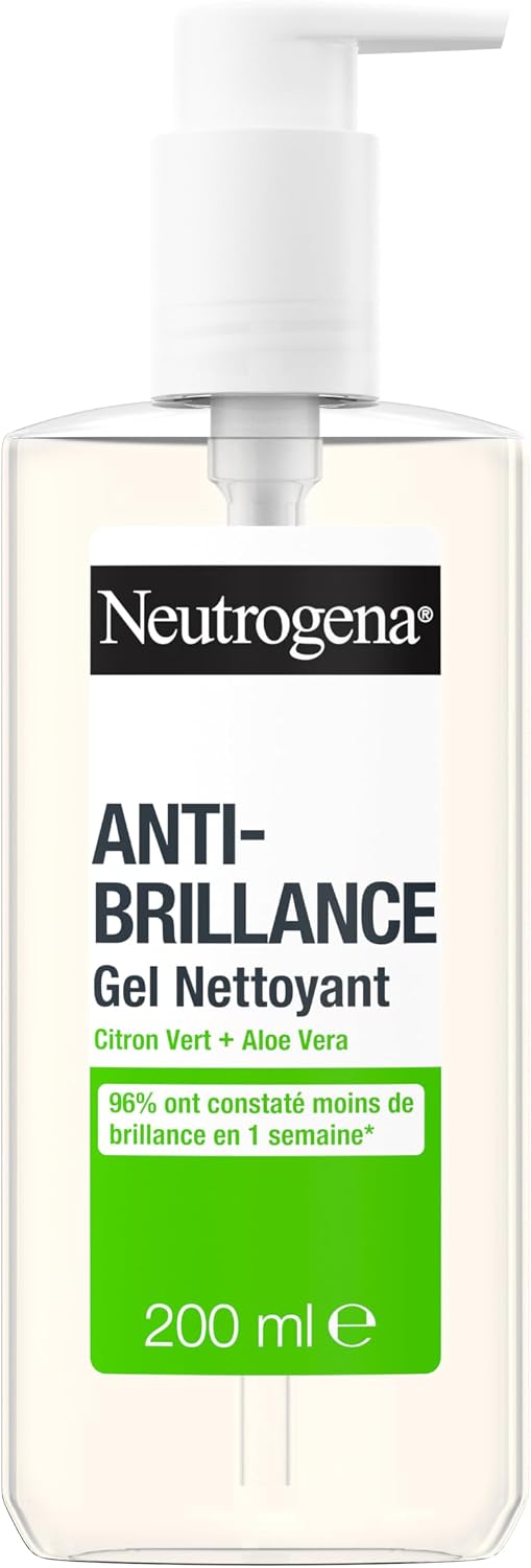 Neutrogena – Gel Nettoyant Anti-Brillance (flacon-pompe de 200 ml) – Nettoyant visage au citron vert et aloe vera (0,5%) - Image 1