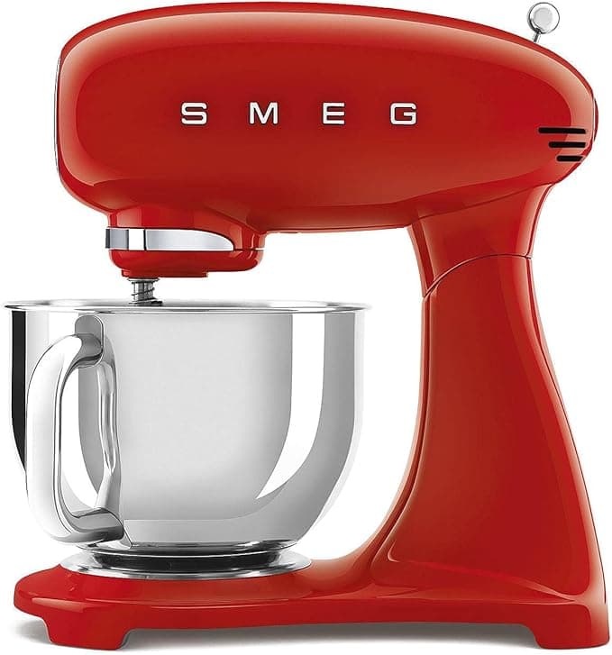 Smeg, SMF03RDEU Pastry Processor, 10 Speed Levels, Step-On Function, Bowl 4.8 L, Safety Motor Lock, 3 Beaters, Hook and Lid Supplied, 800 W, Red
