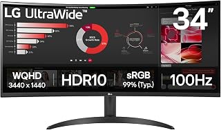 UltraWide™ 34WR50QK-B 34" Ultra Wide PC Screen - VA Panel QHD (3440 x 1440), 5ms GtG 100Hz, HDR 10, sRGB 90% (CIE1931), Tilt, Portrait Mode - Image 1
