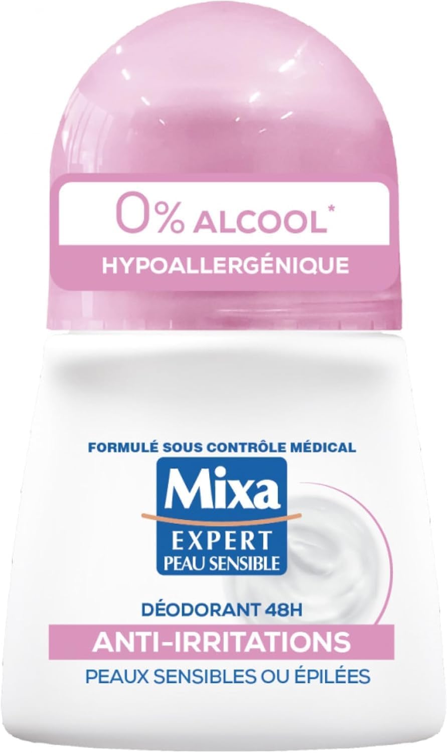 Mixa - Déodorant Bille - 48h Anti-Irritations - 0% alcool* - Hypoallergénique - Pour Apaiser Instantanément les Aisselles Sensibles ou Épilées et les Protéger Durablement - Image 1