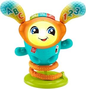 Fisher-Price My Little DJ | Small Robot Toy on Spring 4 in 1 | Interactive Baby Toy 9 Months to 36 Months, Version: Dutch, English, UK, French, German, Italian, HJP90