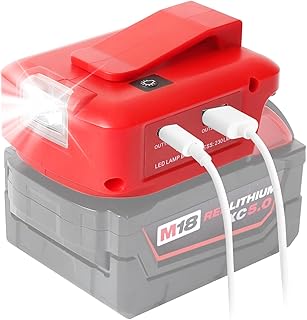 USB Battery Adapter for Milwaukee M18 18V Battery Converter with Dual USB Charging Ports, DC 12V Port, Wireless Flashlight and LED Work Light (Adapter Only) - Image 1