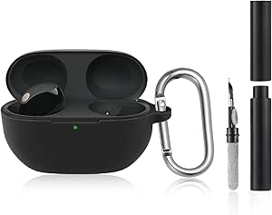 Boîtier en Silicone pour Sony WF-1000XM5 2023, Housse Protecteur Compatible avec Porte-Clés et Stylo Nettoyage (Noir) - Image 1