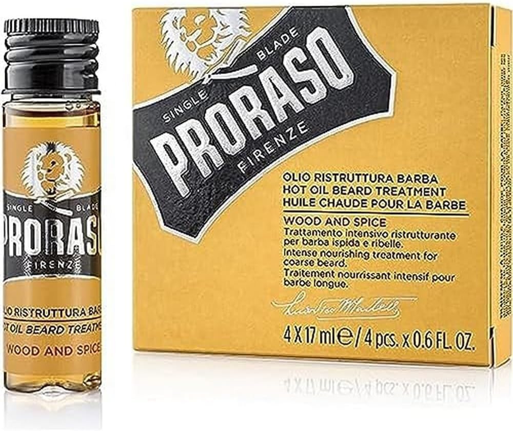 Proraso | Huile chaude pour la barbe Wood & Spice (4 flacons de 17 ml) – Traitement nourrissant intensif pour barbe longue et hirsute – Fabriquée en Italie - Image 1