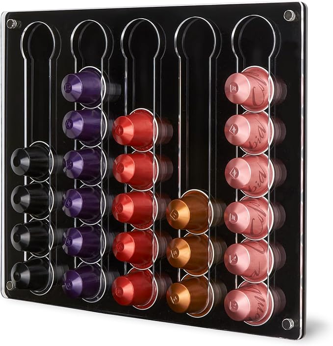 Wall Capsule Storage for Nespresso Original 30 Caps, Adhesive & Acrylic Magnet Dispenser Holder, Capsule Holder for Kitchen Cupboard Refrigerator (Transparent & Black) - Image 1