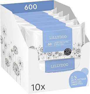 Baby Wipes Made with 99% Water, Pack of 10 x 60 (600 Wipes), 100% Plastic Free, Fragrance Free and Soft as Cotton and Water - Image 1