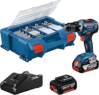 Bosch Professional 18V System perceuse-visseuse sans-fil GSR 18V-55 (couple max. 55 Nm, 1 800 tr/min, avec 2 batteries 4,0 Ah, chargeur GAL 18V-20, set d’accessoires 82 pièces, L-Case Pick & Click) - Image 1
