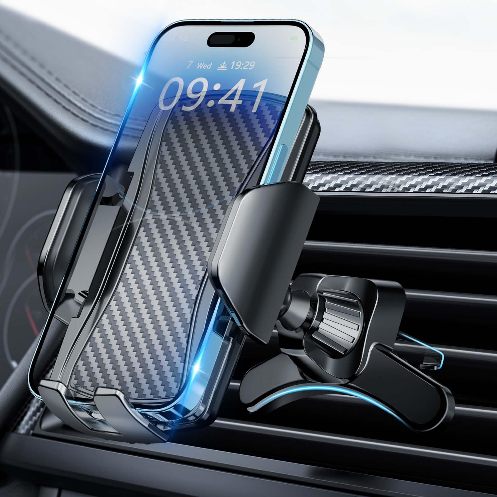 Brencco Car Phone Holder with 360° Rotation Metal Hook & Double Foot Mobile Phone Holder for 4.0-7.0 Inch Smartphone - Image 1
