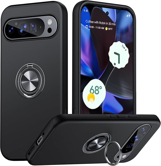 JAME Google Pixel 9/9 Pro Case, 360 Degree Magnetic Ring Kickstand Case for Google Pixel 9/9 Pro Military Protection Shockproof Protective Case for Google Pixel 9/9 Pro Black - Image 1