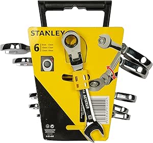 STANLEY 4-91-444 Ratchet Combination Spanner with Indexable Head - Forged in Chrome Steel - Anti-Corrosion - Polygonal Head - 12 Angled Sides - 5° Recovery Angle - Standardised - Set of 6 - Image 1