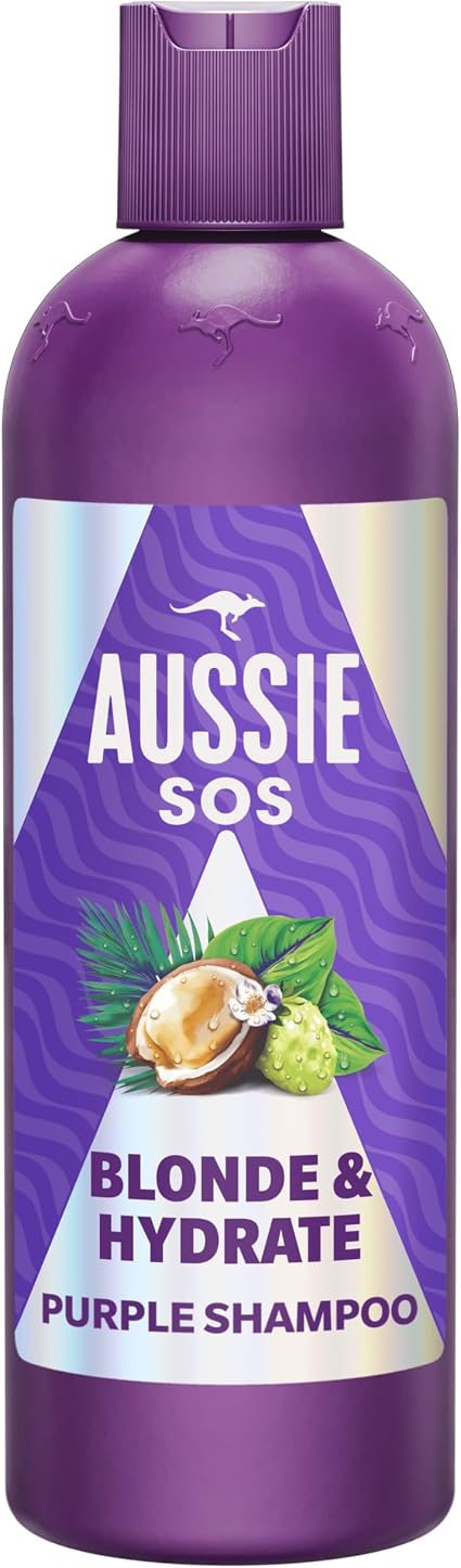 Aussie SOS Blonde Hydrate Purple Shampoo 500 ml for Bleached, Highlighted and Grey Hair, Neutralises Yellow Reflections, Boosts Shine, Softness and Radiance - Image 1