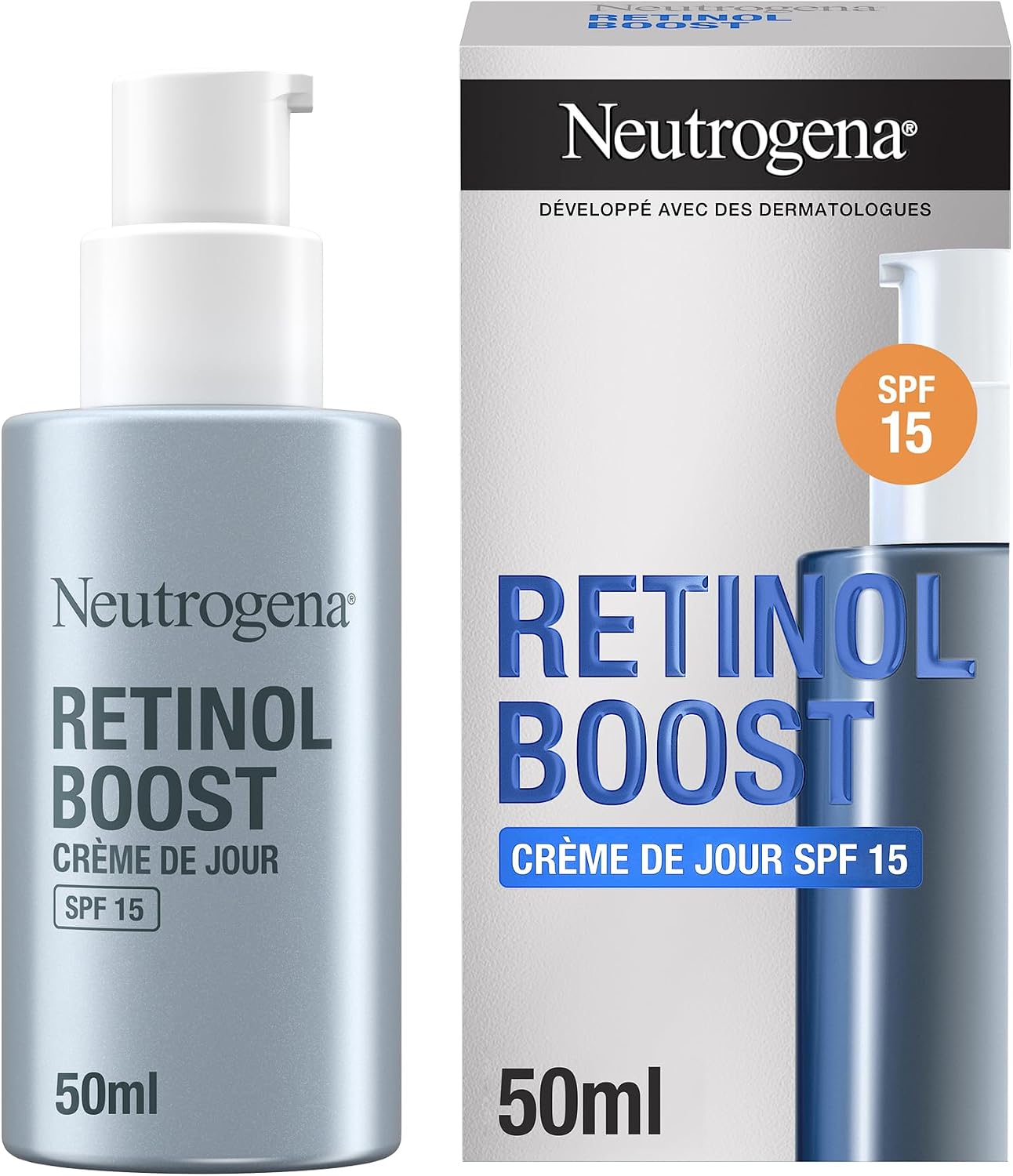 Neutrogena – Crème de Jour Retinol Boost SPF 15 (flacon-pompe de 50 ml) – Soin visage au rétinol pour combattre les signes visibles du vieillissement – Crème hydratante avec protection solaire - Image 1