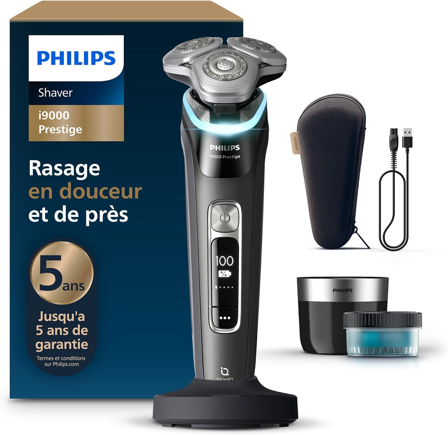 Philips Rasoir i9000 Prestige, Rasoir électrique sec et humide, Avec technologie Skin IQ, Système Triple Lift & Cut, Lames Dual SteelPrecision rotatives à 360°, Pod à nettoyage rapide, XP9207/30 - Image 1