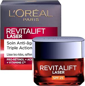 L'Oréal Paris - Anti-Aging Face Care SPF 25 - Triple Action Day Cream with UV Protection - With Hyaluronic Acid, Pro-Retinol & Vitamin C - All Skin Types - Revitalift Laser X3 - 50 ml - Image 1