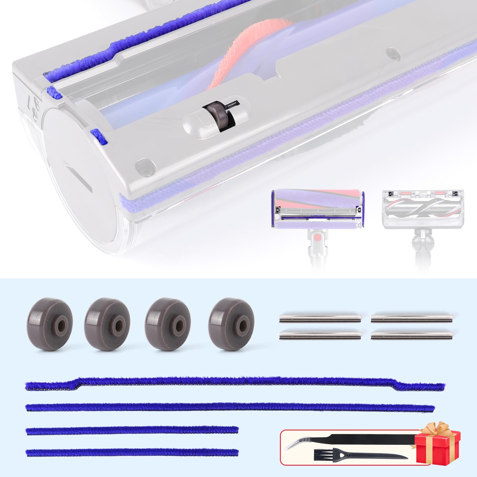 Soft Plush Strips + Shaft + Roller Replacement for Dyson V6 V7 V8 V10 V11 DC62 Direct Drive Cleaning Head Sole Plate Spare Parts for Dyson Brush - Image 1
