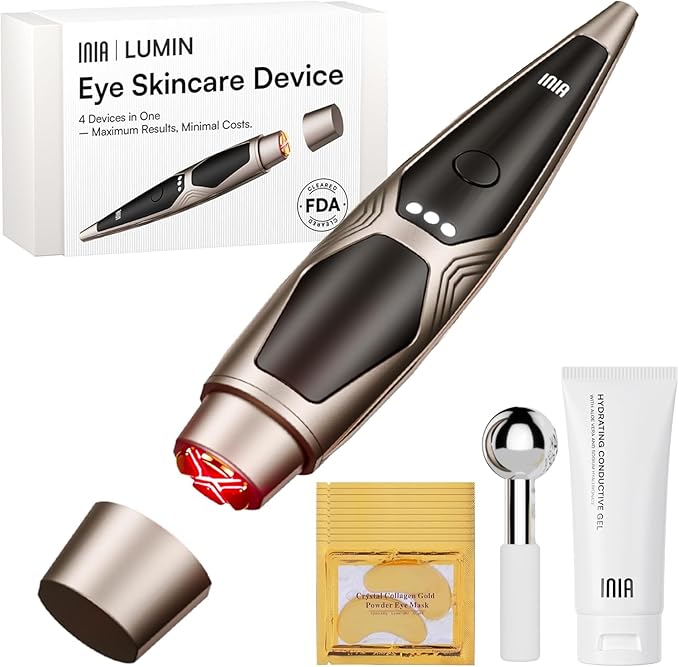 INIA 5-in-1 Eye Mask: Light Therapy, Heat, Microcurrent and Vibration - Anti-Aging Care for Dark Circles, Puffiness and Wrinkles - 3 Modes, USB Rechargeable, Travel Eye Massage Device - Image 1