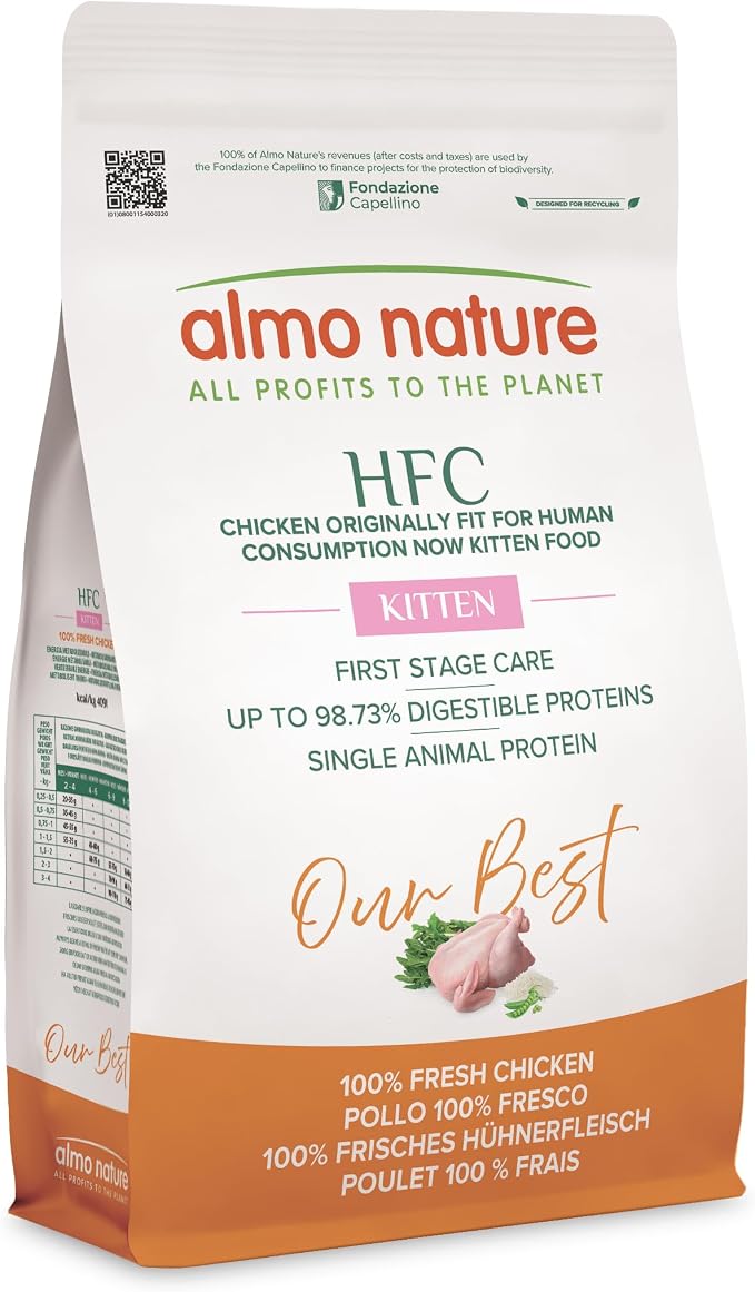 Almo Nature HFC Our Best Kitten - Fresh Chicken - HFC Quality, Gluten Free, Monoprotein - For Balanced Growth - Complete Dry Food - 1.2kg - Image 1