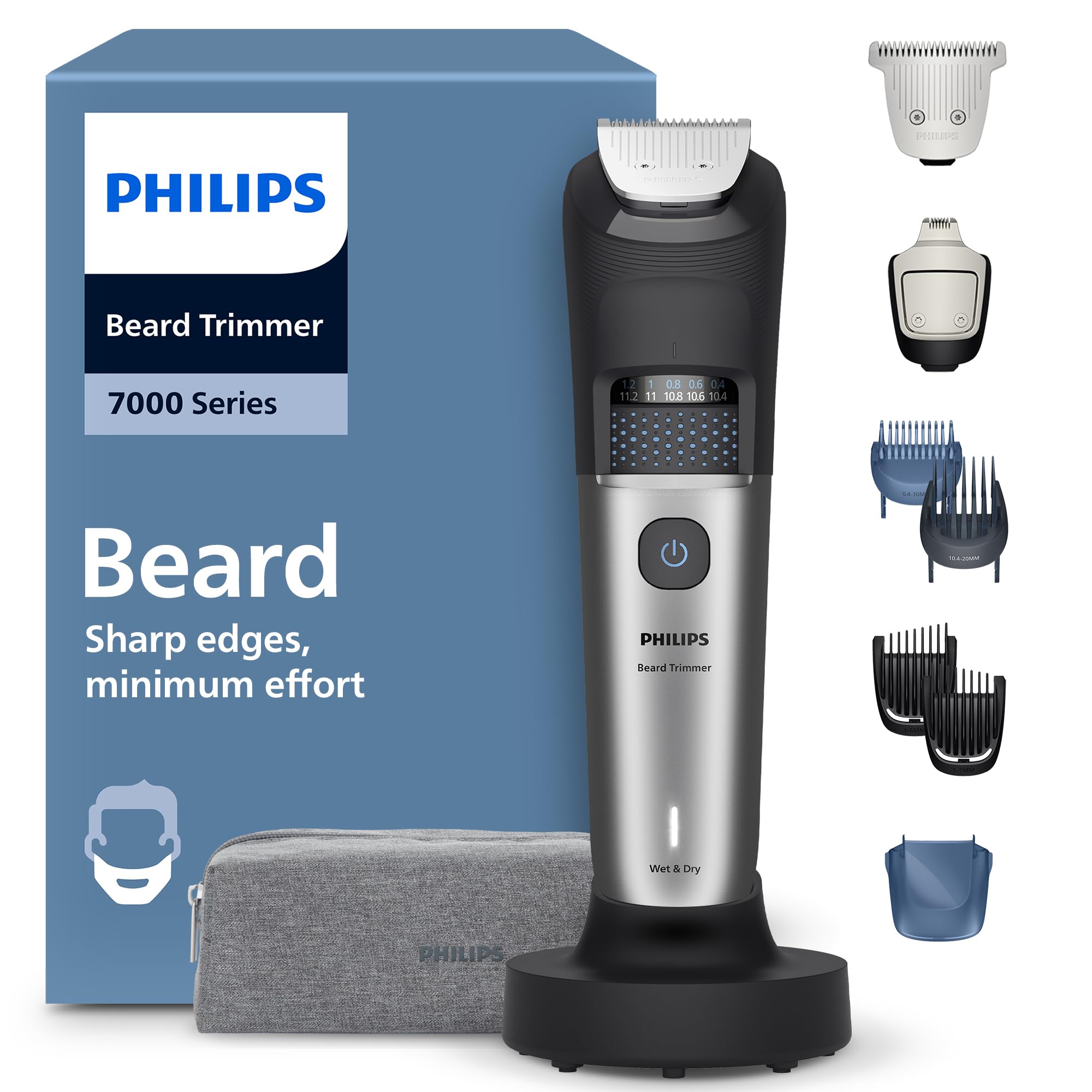 Philips 7000 Series Beard Trimmer - Self-Sharpening Metal Blades, 40 Adjustable Cutting Heights, BeardSense Technology, Hair Collection, 100% Waterproof, Wide Trimmer Model BT7670/15 - Image 1