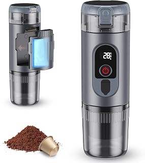 Cafetière portable 2 en 1 avec batterie de 7650 mAh, extraction à chaud/froid, pour capsules Nespresso et café moulu, portable pour le bureau et le camping (Gris) - Image 1