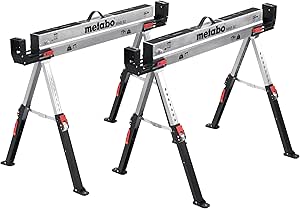 metabo MAB 82 Compact Folding Steel Work Trestle with Carry Handle I Adjustable Feet I Powder-coated Galvanised Surface - Image 1