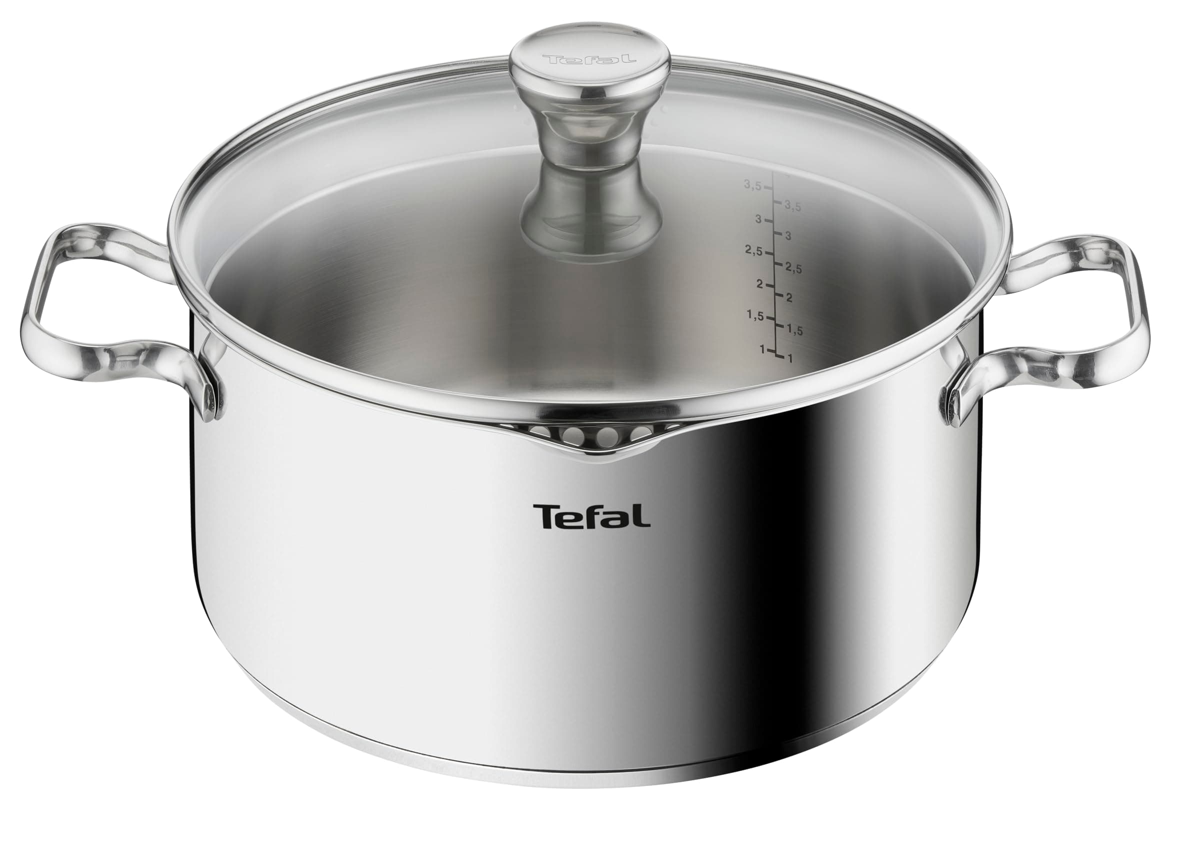 Tefal Duetto A7054663 Dutch Oven 24 cm, Induction, Stainless Steel 18/10, 10 Year Warranty, Glass Filter Lid, 3-Layer Base, Duetto