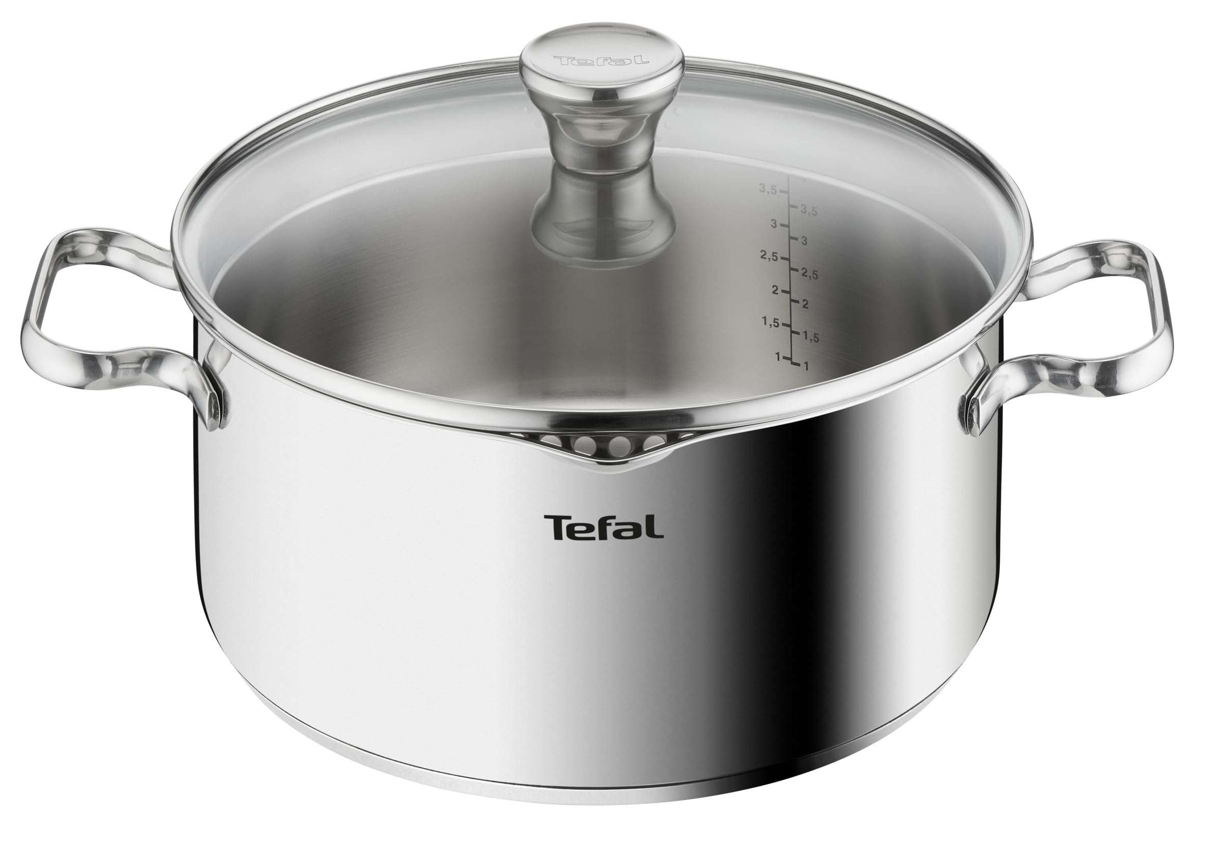 Tefal Duetto A7054663 Dutch Oven 24 cm, Induction, Stainless Steel 18/10, 10 Year Warranty, Glass Filter Lid, 3-Layer Base, Duetto - Image 1