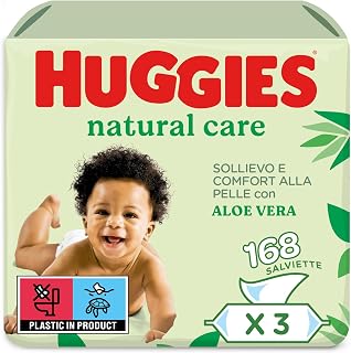 Huggies Natural Care Lingettes pour bébé, 99% d'eau et à l'aloe vera, 168 lingettes (3 packs de 56 lingettes) - Image 1